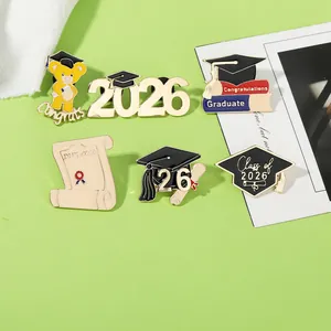 6-piece 2026 graduation enamel pin set featuring bears, caps and diploma scrolls