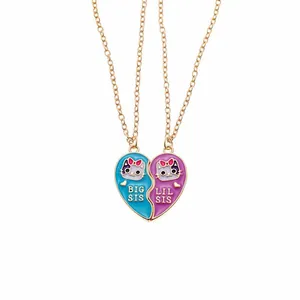 Set di collane con ciondolo a cuore gatto unicorno per migliori amiche Big e Lil Sis