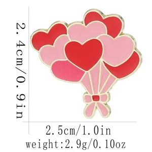 Tableau des tailles détaillé pour pin's émaillé cœur avec dimensions 2,4cm x 2,5cm