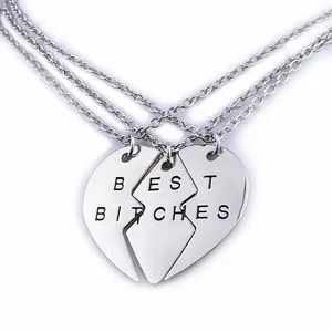 Set di tre collane con pendenti a cuore puzzle Best Friends in finitura argento lucido