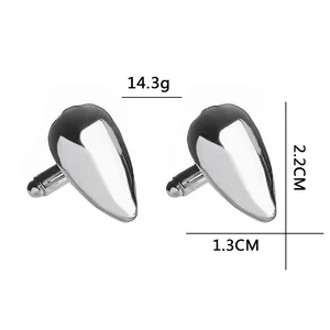 Polished silver water drop cufflinks for business wear, dimensions 2.2CM by 1.3CM