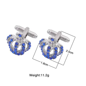 Gemelli a corona in argento con strass blu, dimensioni 2,5x1,8 cm, peso 11,2 g