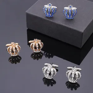 Gemelli da Uomo Eleganti a Forma di Corona in Lega con Cristalli e Strass Gemelli per Camicia Francese Oro Argento Blu per Matrimonio