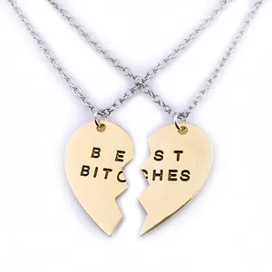 Set di collane a cuore 'Best Bitches' con ciondoli dorati e catene d'argento fini