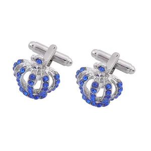 Gemelli a corona in argento con strass blu per camicie formali da uomo eleganti