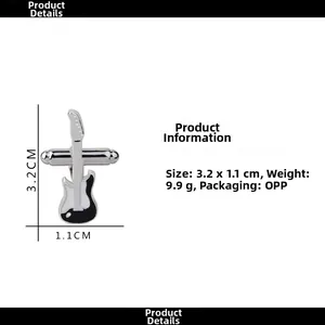 Vue détaillée des boutons de manchette guitare avec dimensions 3,2 x 1,1 cm et poids 9,9g