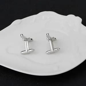 Boutons de Manchette Créatifs en Forme de Guitare Électrique pour Hommes Alliage d'Argent Instrument Musique Bijoux Chemise