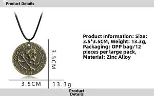 Ciondolo moneta pirata in lega di zinco con teschio in bronzo antico e cordino nero