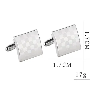 Pair of square cufflinks with silver laser-engraved checkered pattern for men