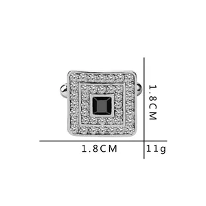 Gemelli quadrati in argento con pietra nera e strass, dimensioni 1,8cm x 1,8cm