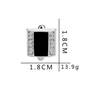 Square silver cufflinks for men with black enamel and zircons, size 1.8cm, weight 13.9g