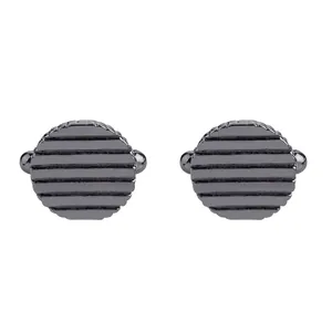 Boutons de Manchette Homme Ronds Rayés Noir de Fusil Alliage pour Chemise Française Mariage Business Banquet Accessoires