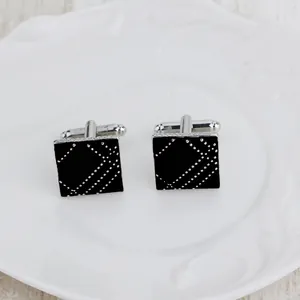 Square black enamel cufflinks with silver dot pattern for men's formal shirts