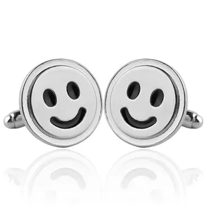 Moderne Legering Smiley Gezicht Manschettenknopen Zilver Zwart Emaille Heren Overhemd Accessoires Zakelijke Bruiloft