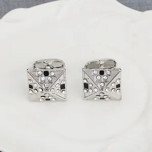 Heren Vierkante Manchetknopen Legering Strass Emaille Zilverkleur Zakelijke Bruiloft Overhemd Accessoires Manchetknopen Cadeau