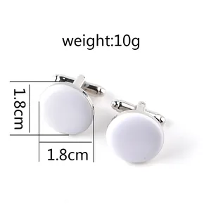 Classic silver cufflinks with white circular inlay for men's formal dress shirts