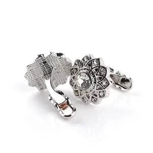 Elegant silver sunflower cufflinks with sparkling crystals and polished finish for men
