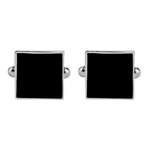 Polished silver square cufflinks with black enamel inlay for men's French shirts