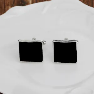 Modern Square Alloy Men's French Cufflinks Silver Black Enamel Drip Oil Business Shirt Accessory Wedding Banquet Jewelry