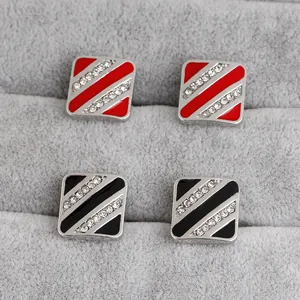 Boutons de Manchette Carrés en Alliage à Rayures Diagonales Avec Strass Accessoires de Chemise de Costume de Bureau pour Hommes