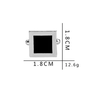 Square silver and black minimalist cufflinks for men's shirts, 1.8cm size
