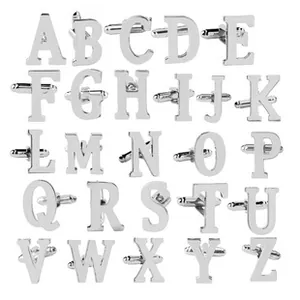 Détails de la collection complète de 26 boutons de manchette alphabet en métal argenté