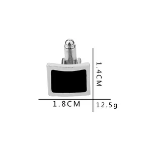 Klassische silberne Herren Manschettenknöpfe mit schwarzem Emaille-Inlay, 1,8cm breit