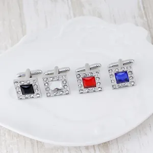 Men's Business Square Rhinestone Enamel Cufflinks Alloy French Shirt Cuff Links For Wedding Party Formal Jewelry Gift