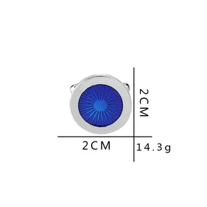 Blue enamel round cufflinks with silver trim, 2cm diameter, 14.3g weight detail