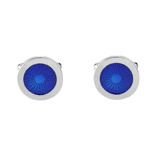 Classic Round Alloy Enamel Cufflinks For Men Blue Sunburst Texture Business Formal Shirt Accessory Silver Plated Jewelry
