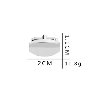 Silver geometric rectangular cufflinks for men with polished metal finish, 1.1cm x 2cm