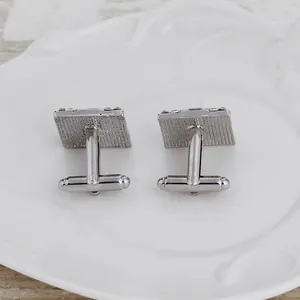 Elegante silberne quadratische Herren-Manschettenknöpfe mit Diamantinlay und T-Verschluss
