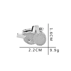 Polished silver ping pong paddle cufflinks for men's shirts measuring 2.2cm x 1.6cm
