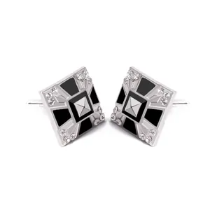 Herren Quadratisch Legierung Strass Manschettenknöpfe Französisch Hemd Zubehör Silber Schwarz Emaille Geometrisch Manschettenknöpfe Business Schmuck