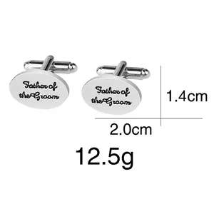 Boutons de manchette ovales argentés Father of the Groom pour accessoire mariage