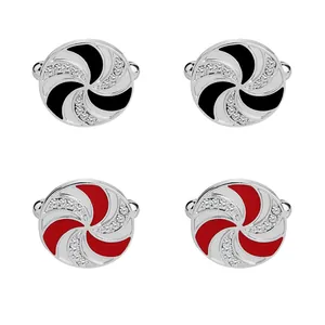 Men's spinning windmill cufflinks with crystal inlay in black and red metal finish
