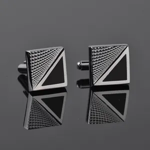 Men's Square Enamel Cufflinks Alloy Geometric Pattern Business French Style Shirt Accessories For Wedding Banquet Jewelry