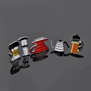Modern Alloy Enamel Coffee Tool Brooch Pin For Clothes Bags Chemex French Press Filter Cup AeroPress Kettle Decorative Badge Jewelry Gift