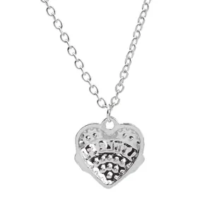 Silver heart pendant necklace with BESTIE engraving and sparkling rhinestones for sisters