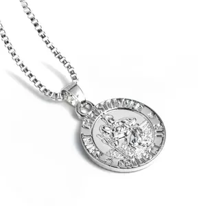 Collana con medaglia di San Cristoforo in argento con catena box per viaggiatori