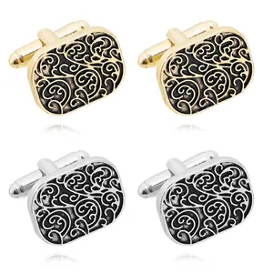 Gemelos vintage de oro y plata con patrones de vid grabados para camisas de hombre