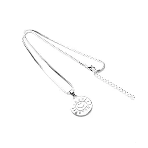 Zilveren box ketting met ronde You Are My Sunshine zon smiley hanger voor dames