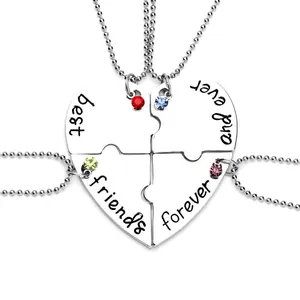 Vierteiliges Herz-Puzzle-Freundschaftsketten-Set mit bunten Kristallen für beste Freunde