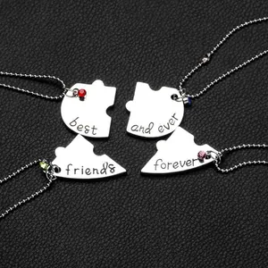 Vierteilige Best Friends Forever Puzzle-Halsketten mit bunten Kristall-Edelsteinen