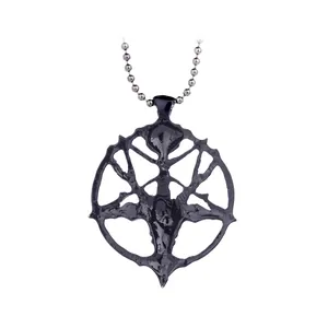 Collar con colgante de cabeza de oveja gótica negra mate con cadena de bolas de metal