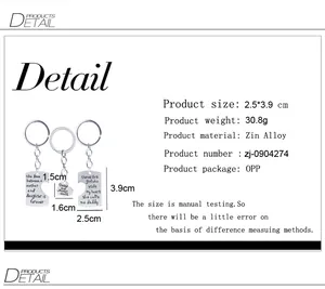 Zinc alloy family puzzle keychain set with heart pendant and engraved emotional text