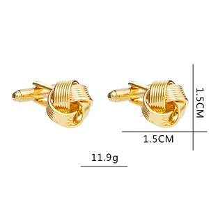 Boutons de manchette dorés avec design de nœud torsadé en spirale pour chemises d'hommes