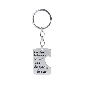 Macro detail of silver keychain with mother and daughter forever love engraving