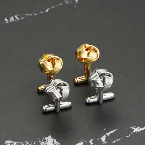 Boutons de manchette nœud classique pour hommes en finitions or et argent poli