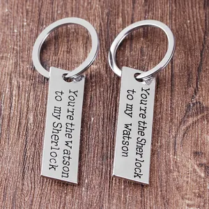 Alloy Sherlock Watson Lettering Rectangular Keychain And Pendant For Couples Friends Gift Silver Key Ring Accessories